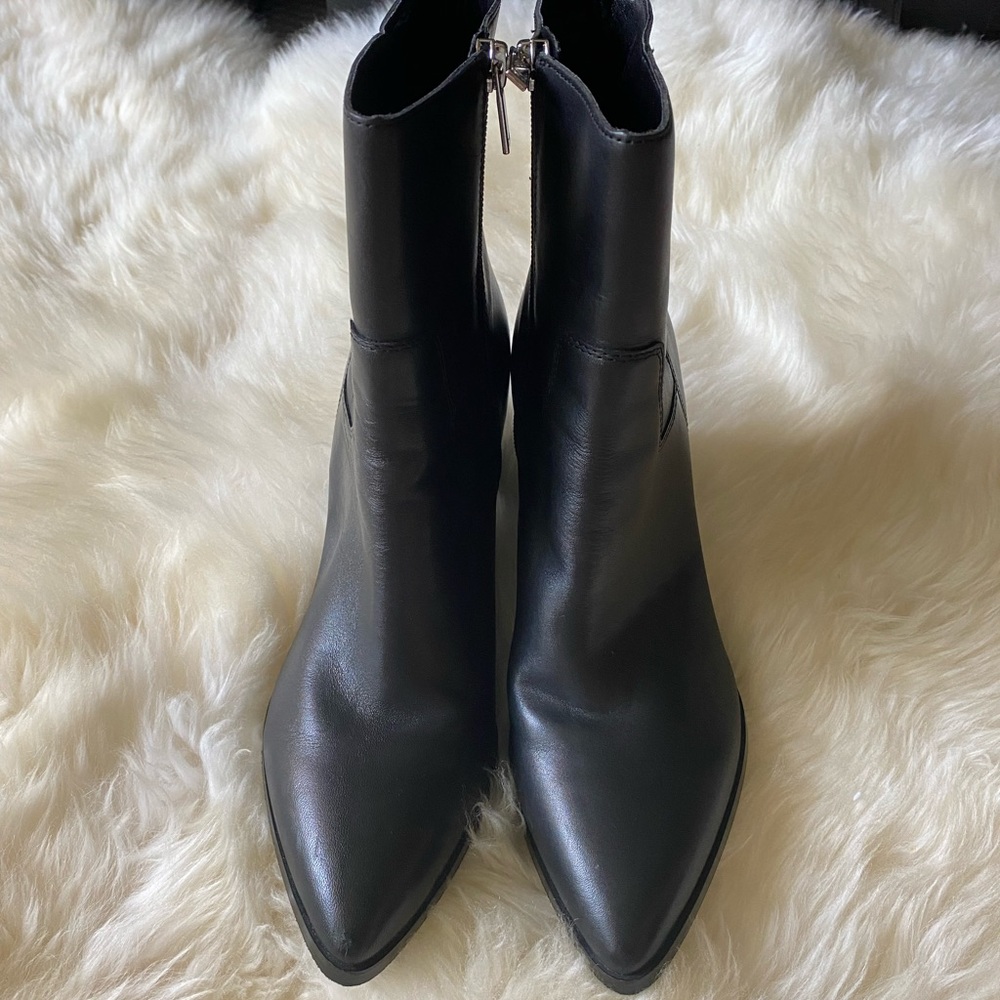 Marc Fisher Leather Block Heel Pointed Toe Boot